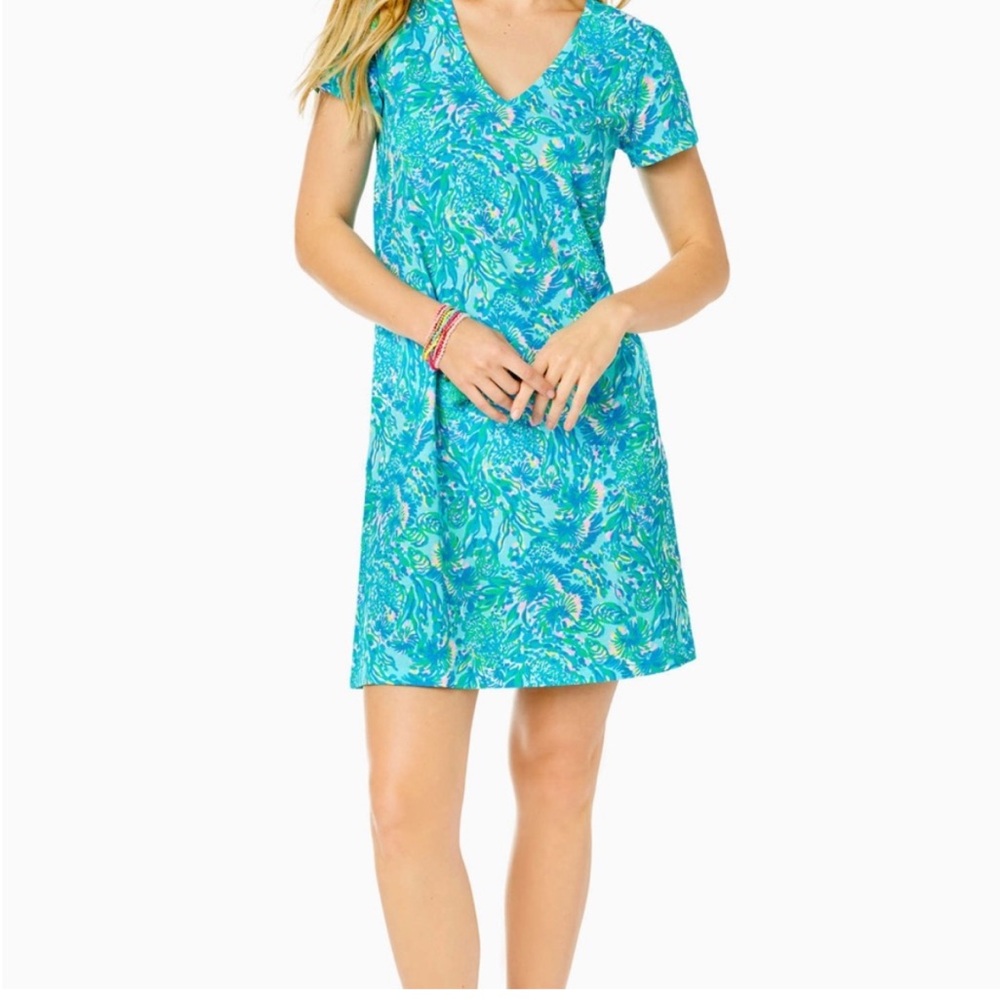 Lilly Pulitzer Etta Short Sleeve Dress in Surf Blue Coral Of The Story Sz M - Picture 2 of 12